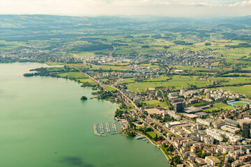 Fototapeta premium Zug in Switzerland, seen from a small plane