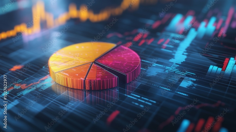 Poster colorful pie chart on digital data background