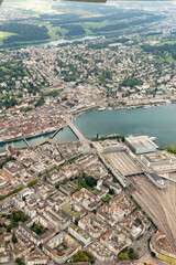Obraz premium Luzern city in Switzerland seen from a small plane