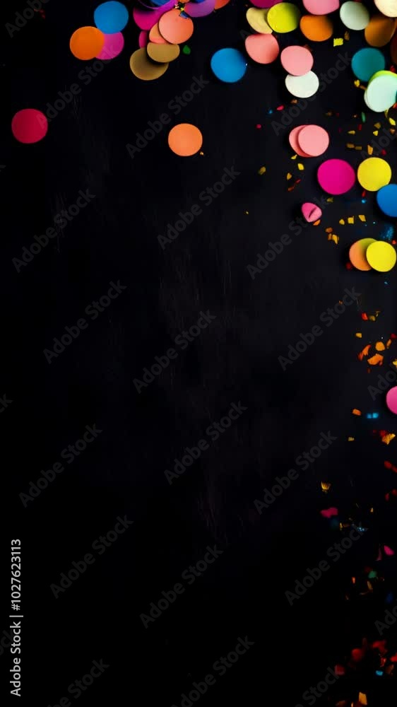 Poster Round confetti in different colors falling on a dark background creating a festive atmosphere for a party or celebration