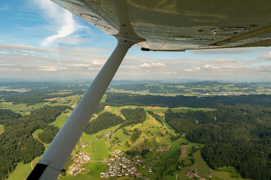 Rural scenery in Switzerland seen from a small plane