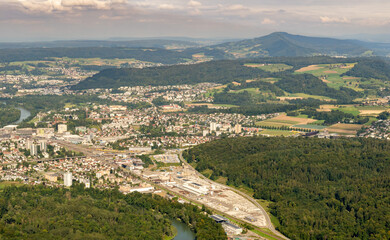 Fototapeta premium Brugg in Switzerland seen from a small plane