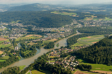 Countryside near Untersiggenthal in Switzerland seen from a small plane