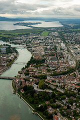 Fototapeta premium Konstanz in Germany seen from a small plane