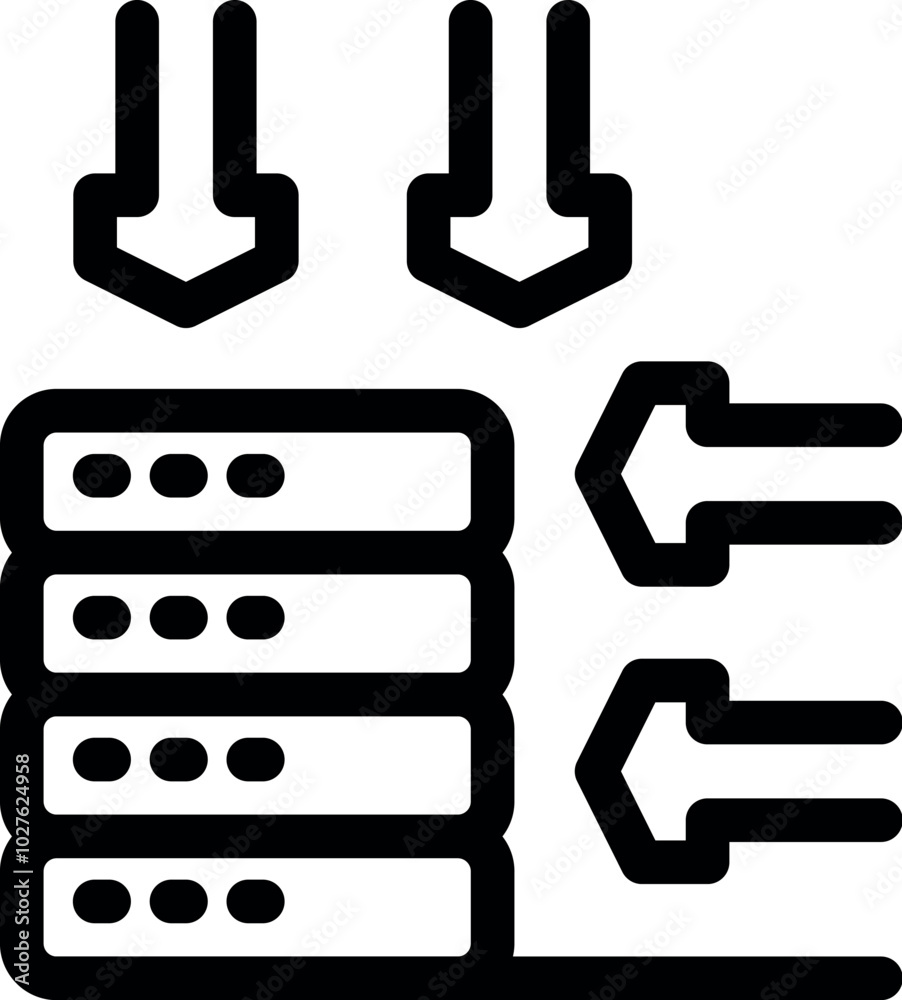 Wall mural bold black icon of a server receiving and sending information represented by arrows