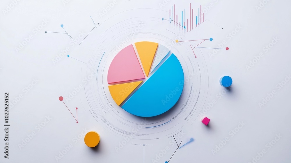Aufkleber Colorful Pie Chart with Graph Elements on Minimal Background