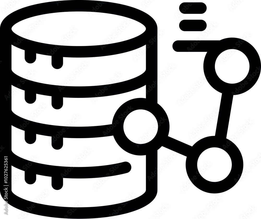 Aufkleber data sharing concept with database connecting with molecule icon in thick line style