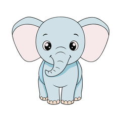 Cute Baby Elephant Vector Illustration on White Background.