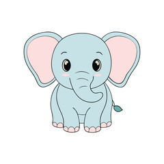 Cute Baby Elephant Vector Illustration on White Background.