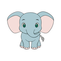 Cute Baby Elephant Vector Illustration on White Background.