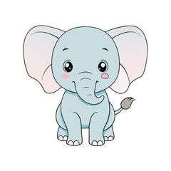 Cute Baby Elephant Vector Illustration on White Background.