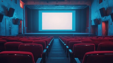 Fototapeta premium an empty cinema in blue color with a white blank screen