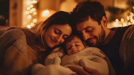 Family embracing in a softly lit cozy room with genuine warmth and affection reflected in their expressions