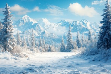 Obraz premium Snowy winter season background in nature