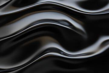 Black smooth satin silk metallic wave background