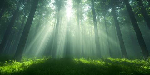 Obraz premium Ethereal Light in a Lush Forest Landscape