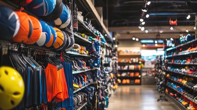 A sporting goods store filled with racks of equipment for different sports.