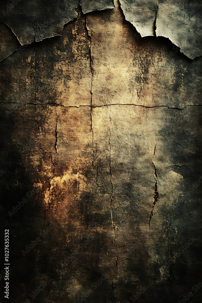 Poster A textured, weathered wall showcasing cracks and faded colors, creating a rustic and aged appearance.
