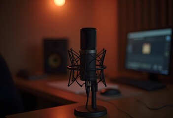 Professional microphone on a blurry background
