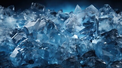 Crystal Clear Blue Ice Textures. Close-Up of Frozen Water Crystals