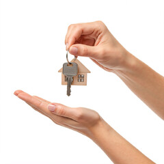 Obraz premium hand holding house keys isolated on white background