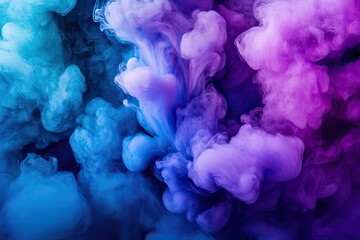 Vibrant ink splotches in various shades of blue and purple, creating an abstract cloud like effect