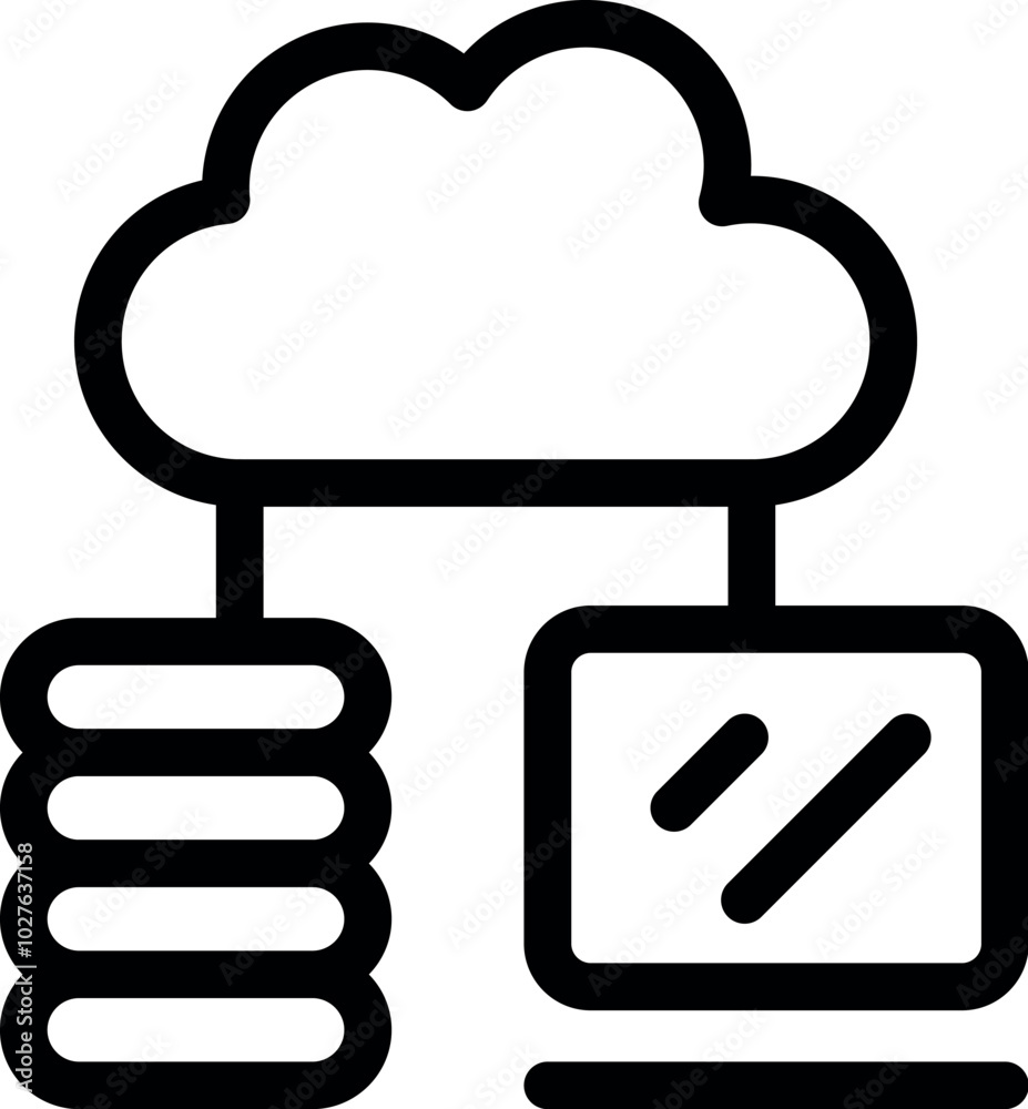 Poster this icon of a computer sharing data with cloud server storage represents the concept of cloud compu