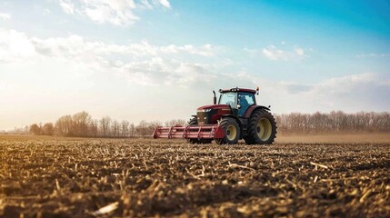 Obraz premium A sleek, modern tractor equipped with GPS technology working in a field.