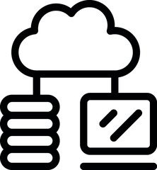 This icon of a computer sharing data with cloud server storage represents the concept of cloud computing