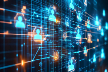 Fototapeta premium Abstract global network with human figures and data exchange icons