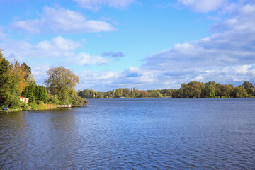 Obraz premium Panoramic view at Teupitz Lake in autumn in federal state Brandenburg - Germany