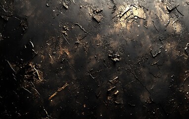 A textured, dark surface with hints of gold and illumination, resembling a cosmic or abstract landscape.