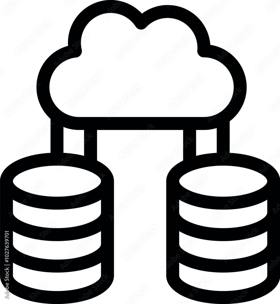 Poster simple icon representing the concept of cloud computing connecting databases, ideal for web and mobi