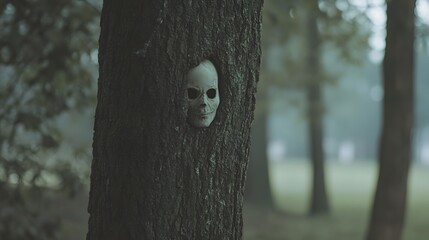 28. A ghostly figure peeking out from behind a tree