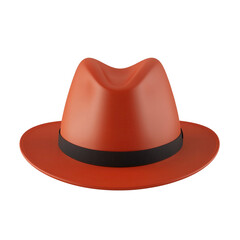 A stylish red cowboy hat with a black band, perfect for outdoor adventures or western-themed events, featuring a smooth design. Isolated on transparent background.
