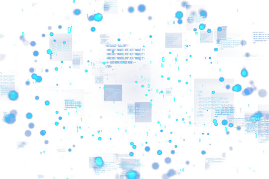 Digital code and binary data floating on a white background, concept of big data and technology. 3D Rendering