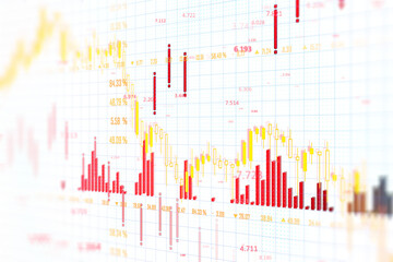 Financial stock chart with red bars on white background, market trend. 3D Rendering