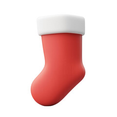 A vibrant red Christmas stocking with a white cuff, perfect for holiday decorations. Ideal for winter celebrations and festive imagery, evoking warmth and cheer. Isolated on transparent background.
