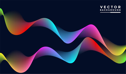 Wave lines with red, pink, blue, purple, yellow, green. Abstract vector illustration isolated on black background. Design elements for technology, science, music or modern concepts.