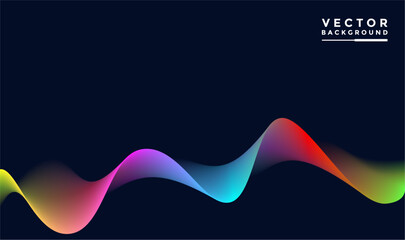 Wave lines with red, pink, blue, purple, yellow, green. Abstract vector illustration isolated on black background. Design elements for technology, science, music or modern concepts.