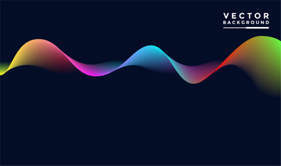 Wave lines with red, pink, blue, purple, yellow, green. Abstract vector illustration isolated on black background. Design elements for technology, science, music or modern concepts.