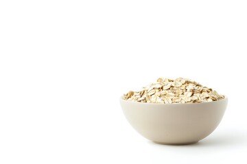 bowl of oatmeals and a glass of milk isolated in white background