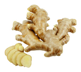 fresh ginger isolated on white background.