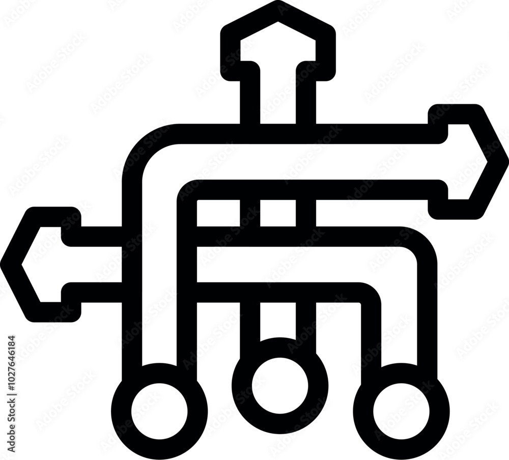 Poster algorithm is choosing the best path connecting three dots with arrows