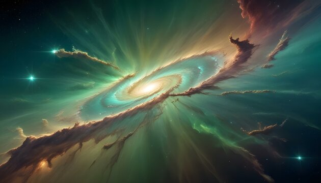 Colorful galaxy in the universe, showcasing vibrant celestial bodies and intricate patterns of stars and cosmic dust, creating a mesmerizing cosmic landscape
