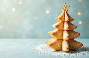Christmas tree shaped cakes on a light New Year background with copy space 