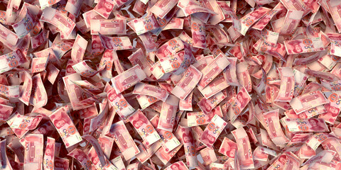 pile of Chinese 100 yuan banknote full frame 3d rendering illustration