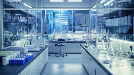 A sleek laboratory filled with modern scientific equipment.