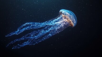 Bioluminescent comb jelly pulsating in dark ocean depths
