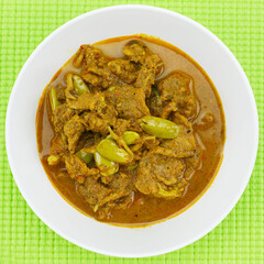 Pork curry with bitter bean ( Parkia speciosa ) thai food menu.
